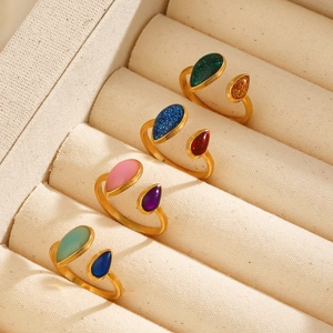 French vintage style adjustable gold plated teardrop drip oil rings in multiple colors
