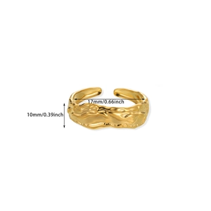 Detail shot of golden snake ring with lava texture showing dimensions 10mm height and 17mm width