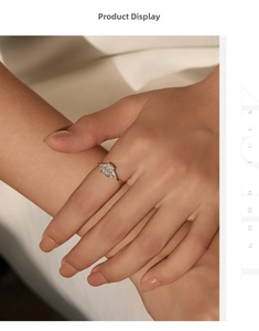 Detailed view of 1-carat moissanite ring with three-stone setting on a model finger