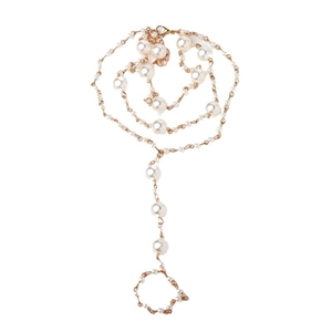 Bohemian gold chain anklet with white pearls and toe ring for beach vacations