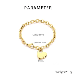 Detailed specs of stainless steel heart chain: 200mm length, 6mm width and 18mm pendant size
