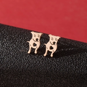 Cute pug stainless steel heart stud earrings in polished gold finish for women
