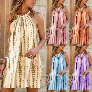 Robe Sans Manches Dos Nu pour Femme Imprimé Teinture Décontracté Robe Trapèze Mini Mode Été Streetwear Tenue Individuelle