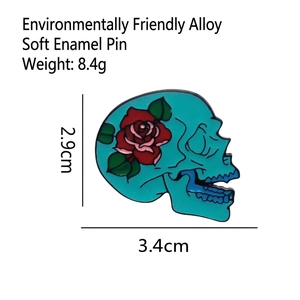 Tableau des tailles détaillé pour broche en émail punk crâne et rose rouge en alliage