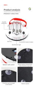 Detailed bottom view of polygraph toy showing suction cups, battery slot and power switch