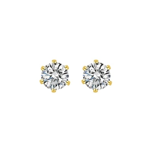 Elegant 6-prong crown stud earrings with clear zircon stones in a gold plating finish