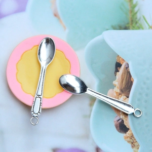 Miniature silver alloy fork and spoon set for dollhouse DIY crafts and accessories