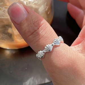 Minimalist 925 Sterling Silver Shell Open Ring For Women Adjustable Scallop Design Jewelry Finger Accessory