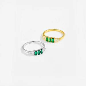 S925 silver rings with green emerald-cut zircon stones in gold and silver plating