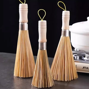 Natural Bamboo Pot Brush With Wood Handle Durable Kitchen Cleaning Scrubber For Dishes Pans Heavy Grease Removal Tool