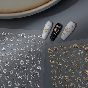 5D Relief Nail Art Stickers Embossed Metallic Gold Silver Melting Smile Face Letters Waterproof DIY Manicure Accessories