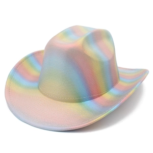 Detailed view of rainbow striped denim hat fabric with vibrant gradient color patterns