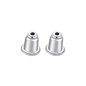 Pair of S925 sterling silver earring backs with a polished finish on white background