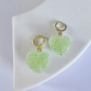 Sweet heart shaped drop earrings in lime green resin with sparkling gold hoops