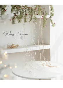 Macro detail of acrylic snowflake beads and star hanging ornaments for Christmas trees