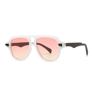 Retro oversized sunglasses with white frames and pink gradient lenses for women