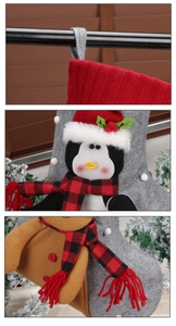Detail showing the knitted texture and 3D penguin character on Christmas stockings