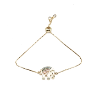 Adjustable gold-plated elephant bracelet with rainbow crystals and white enamel pendant