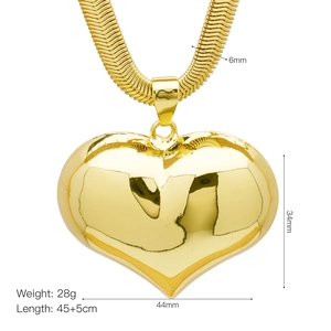 18k gold plated heart necklace with Virgin Mary pendant on 6mm snake chain