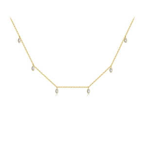 Elegant gold S925 silver necklace featuring six marquise-cut white stones in a V-shape