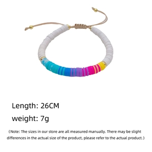 Detailed view of colorful beaded bracelet with 26cm adjustable cord and gold spacers