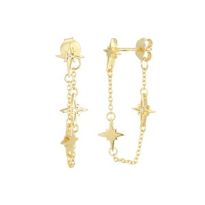 Elegant S925 sterling silver gold star tassel earrings with white zircon accents