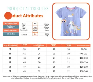 Detailed size chart for girls' cotton summer t-shirt with soft fabric and fit guide