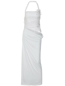 Robe dos nu blanche élégante avec fleur 3D et coupe ajustée au niveau de la taille