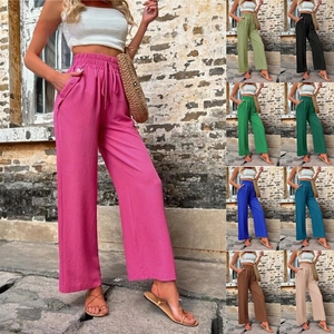 Détails de pantalon large décontracté à taille haute avec cordon et boutons sur les poches