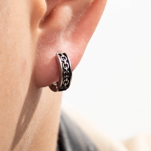 Retro stainless steel cross hoop earring with chain texture for men and women