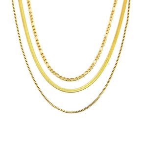 Three-layer titanium steel box chain necklace set plated in 18K gold for men and women