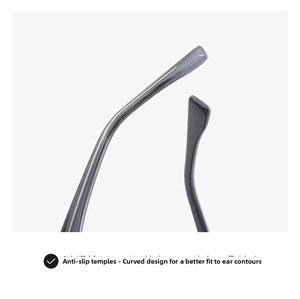 Dettaglio delle stanghette ergonomiche antiscivolo per una vestibilità comoda