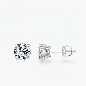 Moissanite Stud Earrings Round Brilliant Cut D Color VVS1 With 925 Sterling Silver Earring Post Screw Back For Women