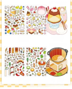 Detailed specs of PET stickers set featuring dessert and hot pot 3D DIY themes