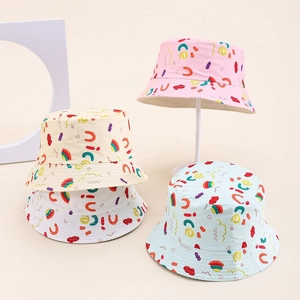 Chapeau Bob Réversible Enfants Polyester Lettres Colorées Arc En Ciel Imprimé Respirant Solaire Pour Garçons Filles
