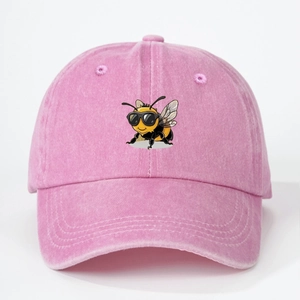 Verwaschene rosa Baseballkappe aus Baumwolle mit süßer Biene mit Sonnenbrille