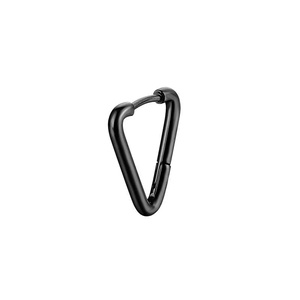 Minimalist black stainless steel triangle earring for men and women on white background