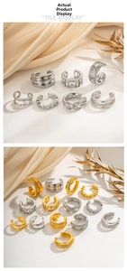 Detailansicht U-förmiger Ohrklemmen in Gold und Silber mit Kristallen und Twisted-Design