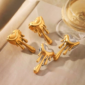 Lava heart drop earrings in 18K gold and silver fluid metal style for women