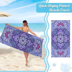 Mandala print microfiber beach towel with quick-dry fabric in bohemian purple style
