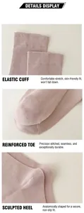 Détail de chaussettes de maternité roses avec bord élastique, pointe renforcée et talon 3D