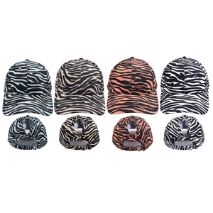 Striped ponytail baseball caps for women with metal buckle and four-color zebra prints