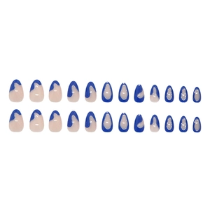 24-piece press on nails with blue wave design and nude pink minimalist patterns