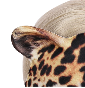 Close-up of leopard print EVA cheetah mask featuring realistic fur texture and animal ears