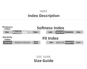 Size guide chart for V-neck puff sleeve dress showing thickness, softness, and elasticity