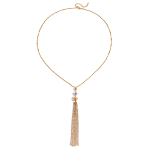 Classic 18K gold-plated stainless steel ball chain necklace with bicolor tassel pendant
