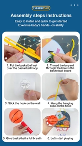 Detailed six-step assembly instructions for the indoor children basketball hoop set