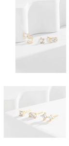 Detailed macro view of S925 sterling silver geometric stud earrings with gold plating