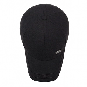 Classic black men's baseball cap with herringbone texture and silver sport metal badge
