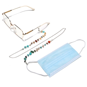 Detail of colorful natural stone beads and silver metal chain for eyewear strap